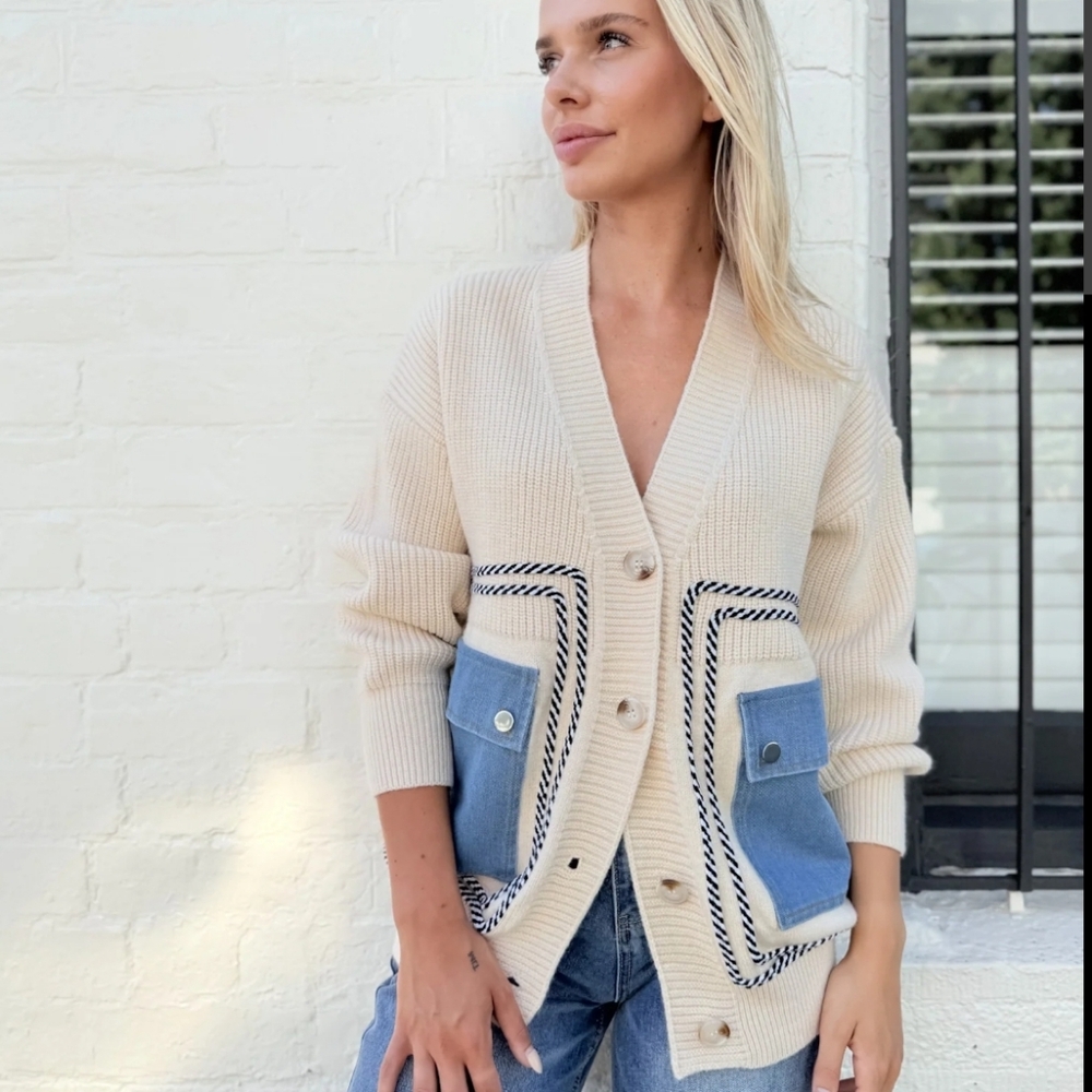 Denim Detail Long Sweater